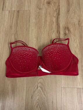 PINK Victoria's Secret Red Rhinestone Demi Bra